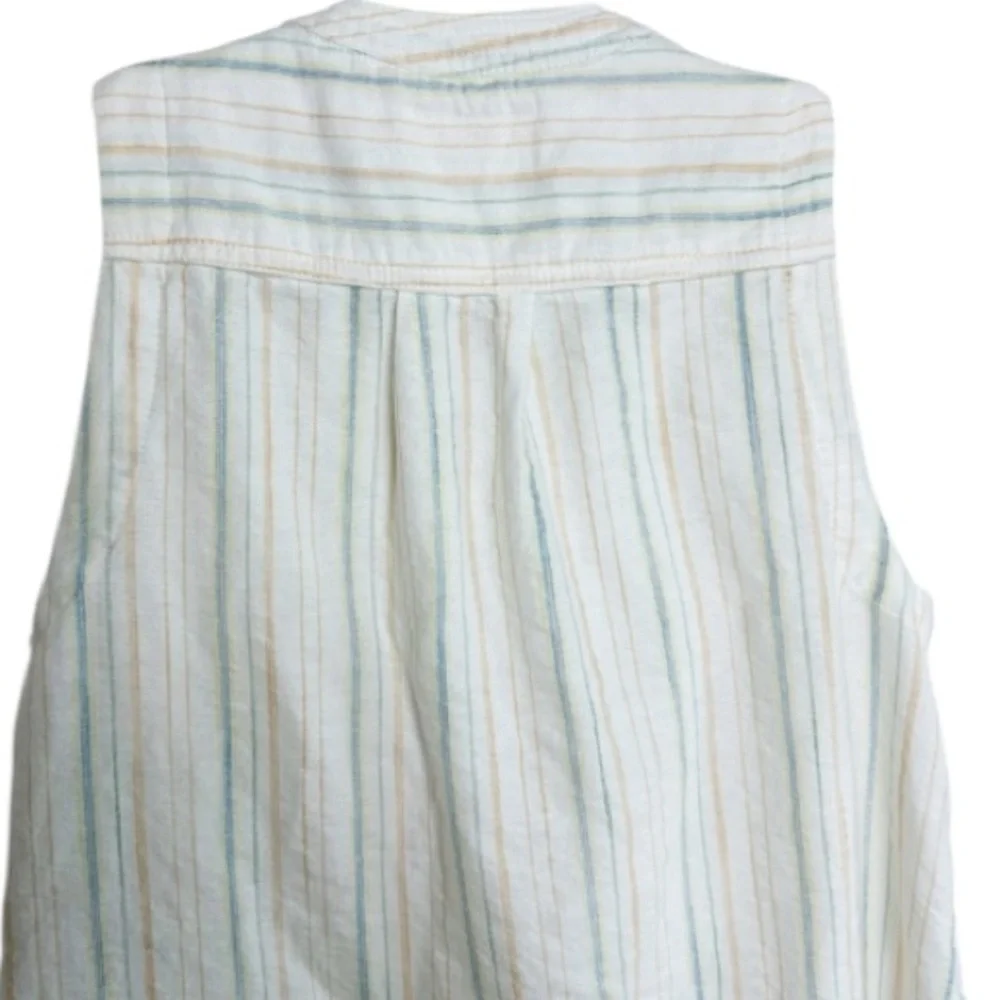 Anthropologie Maeve Blue Stripe Button/Tie Front Sleeveless Top Sz 0/XS Beachy